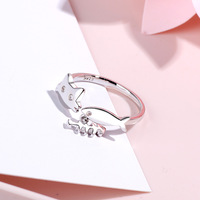 Anillos de Plata con Diseño de Gato y Pez para Mujer