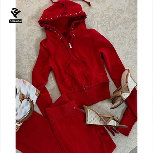 Ensemble survêtement personnalisé délavé pour femme, veste à capuche zippée et <span class=keywords><strong>pantalon</strong></span> évasé, ensemble deux pièces, vêtements pour femme, streetwear Y2k - Product Image 4