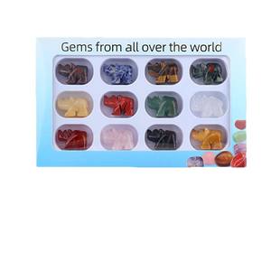 Intaglio 1in Micro ornamenti paesaggistici con pietre preziose Set di rinoceronti scatola 12 Grid animale occhi di tigre figurine Decorative - Product Image 5