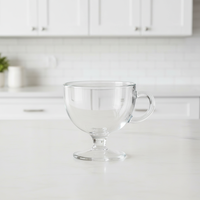 Mug en verre transparent à pied de 250 ml avec poignée, style européen écologique pour la maison, le bureau, le café – Verres élégants pour boissons