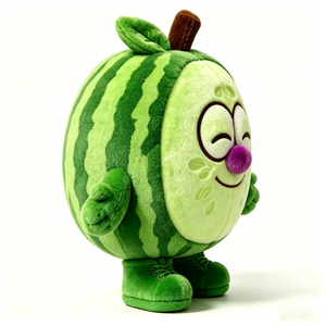 Coussin en peluche personnalisable Pastèque rayée vert doux, Peluche Pastèque sur le thème de la nourriture avec nez violet - Product Image 5