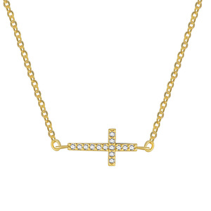 18K Gold Plated Brass 5A Zircon <b>Cross</b> Charm Necklace Link <b>Chain</b> Trendy Claw Setting Pendant with Custom Logo for Women Gift - Product Image 4