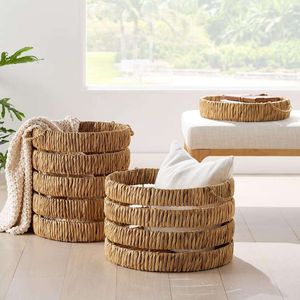Cesta de Bambú y Seagrass Tejida a Mano con Asas, Cesta de Almacenamiento de Fibra Natural Sostenible para Organización del Hogar y Decoración de Interiores - Product Image 1