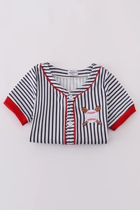 Ensemble de baseball brodé à rayures Vêtements doux et confortables pour enfants pour un usage quotidien Sports et récréation-Tenue pour garçons assortie - Product Image 5
