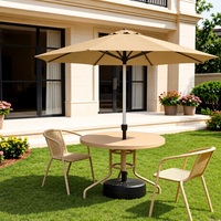 Ensemble de parasol de patio en aluminium avec table ronde et 2 chaises tressées pour balcon, jardin, cour, terrasse, utilisation en extérieur