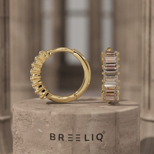 Pendientes de Aro de Oro Sólido de 14K con Diamantes Baguette, Estilo Huggie de Lujo, Joyería Fina para Mujer, Regalo para Boda, Aniversario, Fiesta - Product Image 1