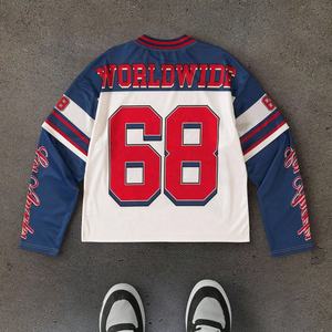 Camiseta Deportiva de Malla para Hombre, Estilo Urbano, con Estampado Gráfico Digital Personalizado, Hombros Caídos, Manga Larga Doble - Product Image 3