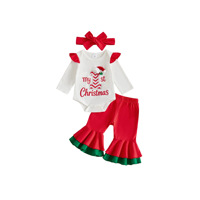 Guai RTS Nouvelle Arrivée Ensemble de Tenue de Noël pour Bébé Fille : Body, Pantalon Évasé à Carreaux et Volants, Bandeau à Nœud
