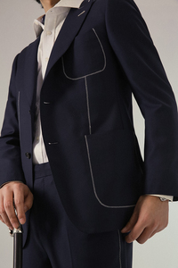 Traje de dos piezas versión coreana para hombre alto guapo Simple cintura negra estilo cuello en V cuello plano de talla grande red rojo Color a juego - Product Image 6