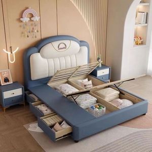 Children's <b>Bed</b>, Male and Female Princess <b>Bed</b>, Solid Wood Small Unit, Single 1.5m <b>Bed</b>, Cream Wind Soft Foreskin <b>Bed</b> - Product Image 6