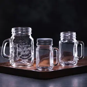 Personalized empty glass mason jars with lid and straw in bulk clear custom logo printed classic 16oz 500ml glass mason jar