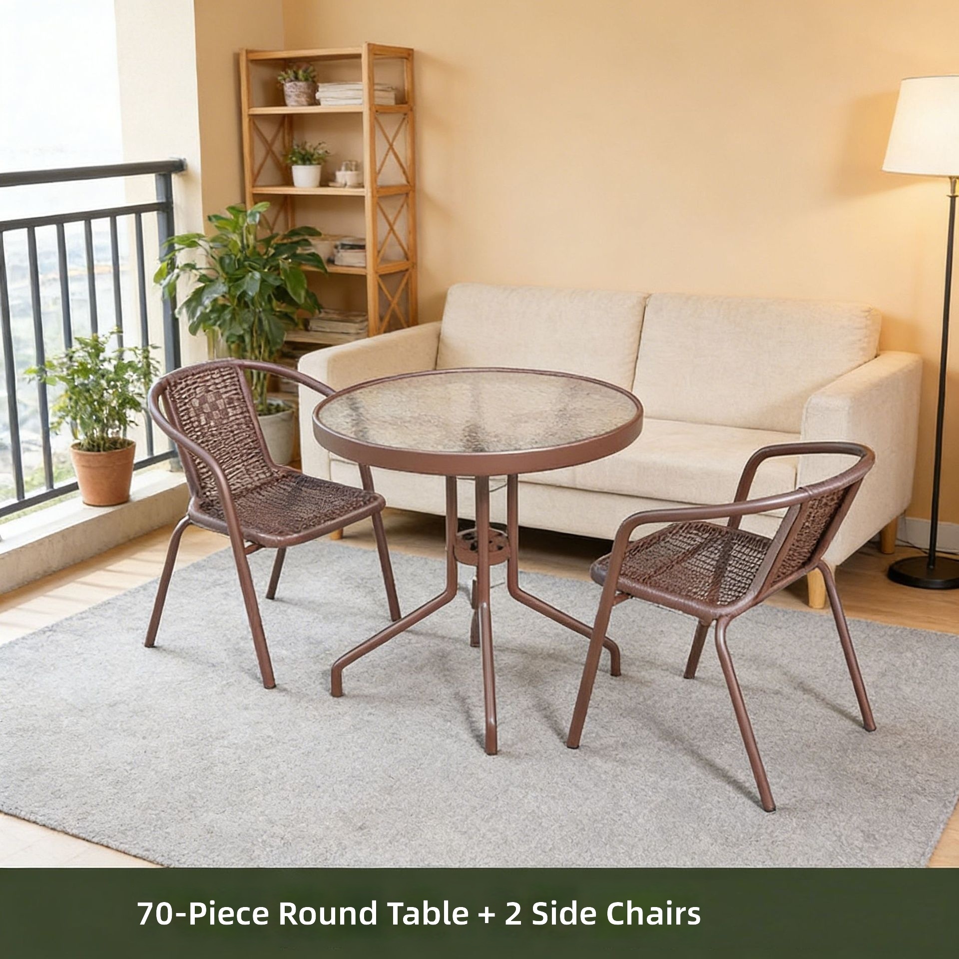 Table ronde de 70 cm avec 2 fauteuils