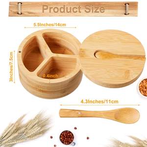 Bamboo Salt and Pepper Box with Spoon 3 Compartment Spice Jar Storage Container with Swivel Magnetic Lid - Product Image 2