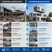 Maisonnette modulaire moderne à 2 chambres avec porte coulissante en verre, structure en acier, préfabriquée, pour vacances, permis de construction inclus