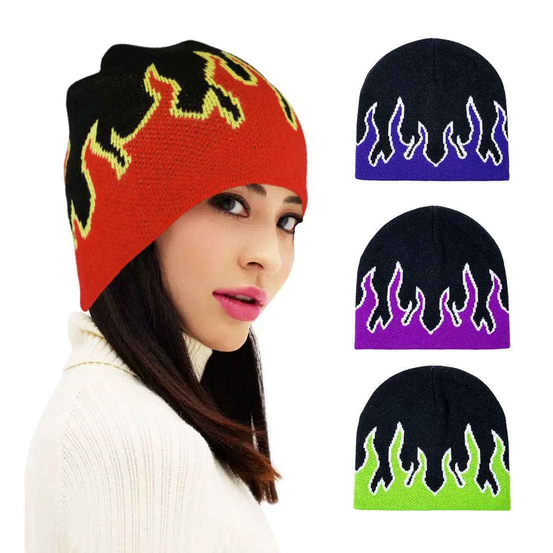 Autumn Winter Unisex Fire Design Knitted hat Soft Wear Warm Man Bonnet Fire Beanie Hat flame beanie cap