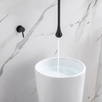 Robinet de lavabo à bec long pour plafond, finition noir mat et or rose, robinet de salle de bain en laiton chaud et froid, robinet de lavabo encastré pour salle de bain