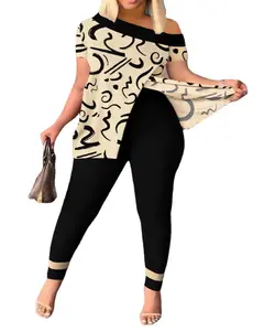 2024 European Spring Summer Print Women Fashion Clothing Two Piece Set Printed Plus Size Pants Outfit Casual Wear