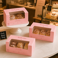 Boîte à pâtisserie rose personnalisée avec fenêtre transparente pour gâteau, rouleau de cannelle, dessert, pâtisserie, tarte aux œufs, tarte à la crème, emballage alimentaire