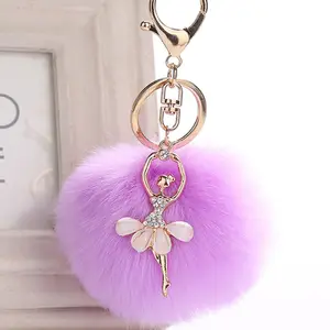 רקדנית בלט פום פום Keychain חמוד פלאפי מפתח טבעת Keychain לנשים תיק אבזרים