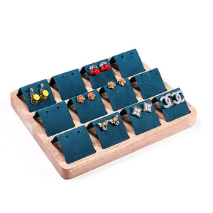 12 Slots Natural Wood Jewelry Earrings Stand Holder Display Pendientes Orecchini Rack Organizer