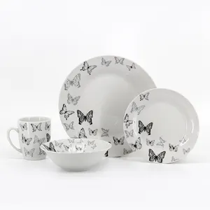 Peralatan Makan Elegan Ramah Lingkungan Set Dalam Set Piring Dekorasi Glasir Peralatan Makan Porselen Keramik Tembikar