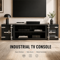 Meuble TV de style conteneur noir, directement de l'usine, avec étagères ouvertes et armoires latérales pour le rangement multimédia dans le salon