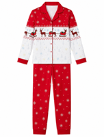 Ensemble de pyjamas de Noël à imprimé flocons de neige et rennes - Vêtements de nuit pour femmes et pyjamas de Noël en famille pour les fêtes de 2026