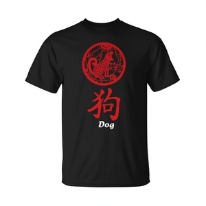 T-shirt Cane dello Zodiaco Cinese, Design Rosso, Girocollo, Manica Corta, Unisex, Abbigliamento Promozionale per Adulti - Product Image 3