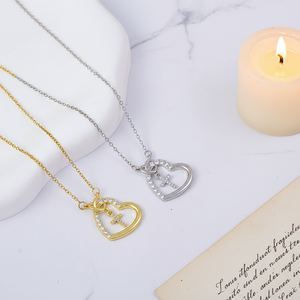 Collier de foi pour femmes, pendentif croix, plaqué or 18 carats, bijoux en acier inoxydable, collier cœur, Saint-Valentin - Product Image 4