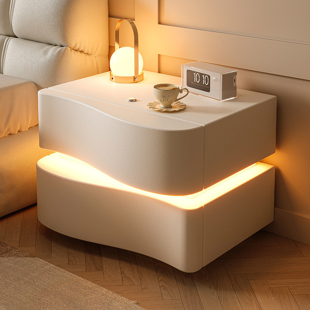 Wholesale Smart Led Nightstand Wireless Charging Station Bedside Table With Light in White