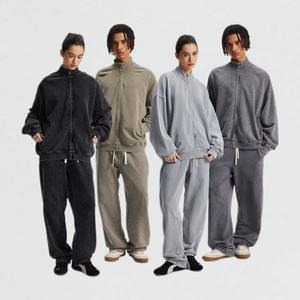 定制运动服 2026 奢华男女通用慢跑套装 超大宽松喇叭裤 酸洗豹纹 100% 棉 四向弹力高 - Product Image 1