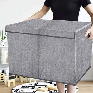 Coffre à jouets gris avec couvercle rabattable, organisateur de rangement pliable pour vêtements, panier de rangement pour jouets, boîte de rangement - Product Image 5