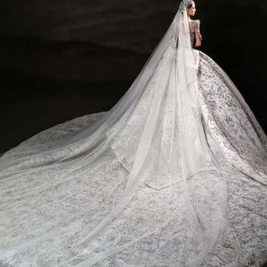 Hz022 Opulent <b>Silver</b> White High Illusion Collar Full Body Baroque Swirl Beaded Cathedral Ball Gown <b>Wedding</b> <b>Dress</b> Jancember - Product Image 3