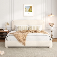 Lits plateforme en tissu nordique avec tête de lit rembourrée en bouclette et base arrondie pour des chambres élégantes