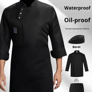 Uniforme de <span class=keywords><strong>chef</strong></span> personnalisé à manches longues pour l'automne et l'hiver, imperméable, respirant, en polyester tricoté, avec détection d'aiguille en relief, pour restaurant - Product Image 1