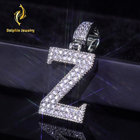 Collier Pendentif Lettre Z Moissanite Iced Out avec Attache Coudée Décalée Zigzag en Argent 925, Bijoux Hip Hop pour Hommes et Femmes