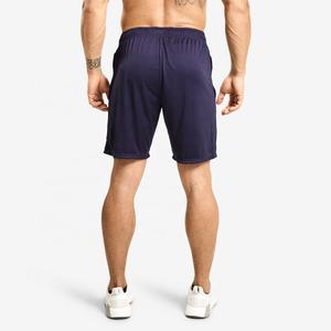 Pantalones cortos de entrenamiento de malla azul marino personalizados de poliéster 100% al por mayor para hombre pantalones cortos de gimnasio deportivos bordados de talla grande transpirables hasta la rodilla - Product Image 3