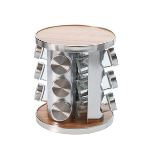 Rack en bois réservoir d'assaisonnement rotatif en acier inoxydable 430 avec design en bois ensemble de réservoirs d'assaisonnement 12 têtes/16 têtes/20 têtes - Product Image 2