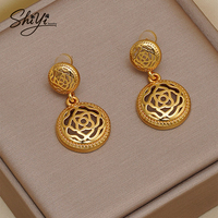 Pendientes Colgantes de Rosa, Chapados en Oro de 14K, Antideslustre, Flor Hueca, Estilo Vintage, Joyería Personalizada al por Mayor Shiyi