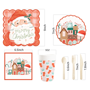 ชุดจานชามกระดาษลายซานต้า DAMAI สำหรับคริสต์มาส  ประกอบด้วยจาน ถ้วย กระดาษเช็ดปาก สำหรับตกแต่งงานปาร์ตี้คริสต์มาส - Product Image 3