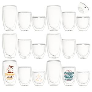 Pre-Drilled <b>Double</b> <b>Walled</b> Round 8Oz 12Oz 15Oz Clear Coffee Insulated Glass Tumbler <b>Mugs</b> Cups for Diy Glitter - Product Image 1