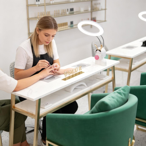 Elegante Estación de Manicura <span class=keywords><strong>con</strong></span> Patas Doradas, Ventilación Antipolvo y Puerto de Carga USB <span class=keywords><strong>para</strong></span> Salón de <span class=keywords><strong>Uñas</strong></span> Profesional - Product Image 1