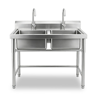 Évier double en acier inoxydable de qualité alimentaire 304, taille personnalisable, structure stable, design moderne, pour cuisine de restauration