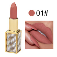 Rouge à lèvres solide hydratant minéral végétalien personnalisé HKH, tube diamanté scintillant, waterproof, nude, haute pigmentation, velours, longue tenue