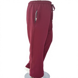 Maroon Ladies Straight Pants High Waist Stretch Fleece Eco-Friendly Winter Casual Custom Embroidery Private Label Drawstring - Product Image 1