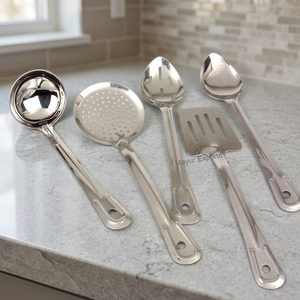 Mayur Exports - Juego de Utensilios de Cocina Sostenibles de Acero Inoxidable de Grado Alimenticio de Alta Calidad, 5 Piezas, Incluye Espátula, Cucharón y Espumadera - Product Image 3