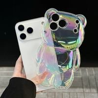 Coque de téléphone brillante antichoc motif ours 3D mignon avec électroplaqué couleur pour iPhone 17 Pro Max 16 15 14 Pro