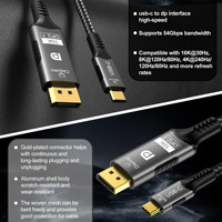 Câble Nylon Tressé 16k Type-c vers DP Câble 8k120hz USB C vers DP2.1 Connecteur Plaqué Or Alliage d'Aluminium