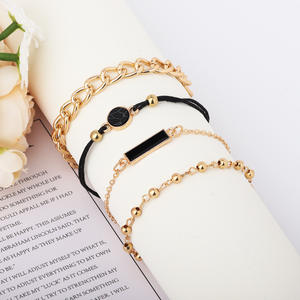Geometric Gold Plated Chain Link <b>Bracelets</b> <b>Set</b> Unisex Trendy Jewelry 2024 - Product Image 1