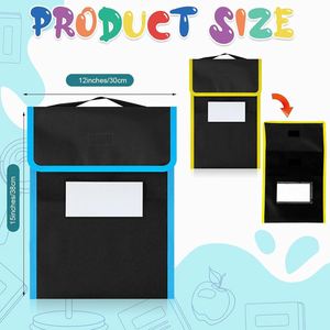 Bolsa Grande de Nailon para Libros con Bolsillo Transparente para Etiqueta de Nombre, Detalles en Color Neón, Asa Cosida, para Oficina y Material Escolar - Product Image 2